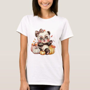 Fall Pumpkin Niedlich Panda Bar Herbst Thanksgiv T-Shirt