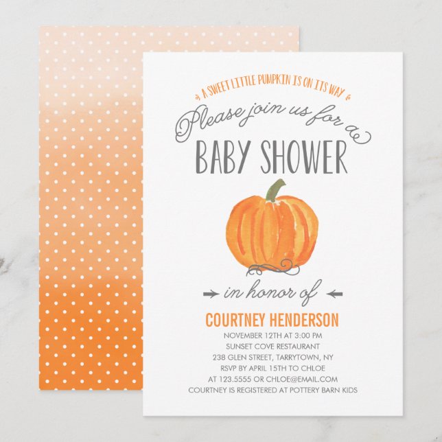 Fall Pumpkin Ombre | Einladung der Babydusche (Vorne/Hinten)