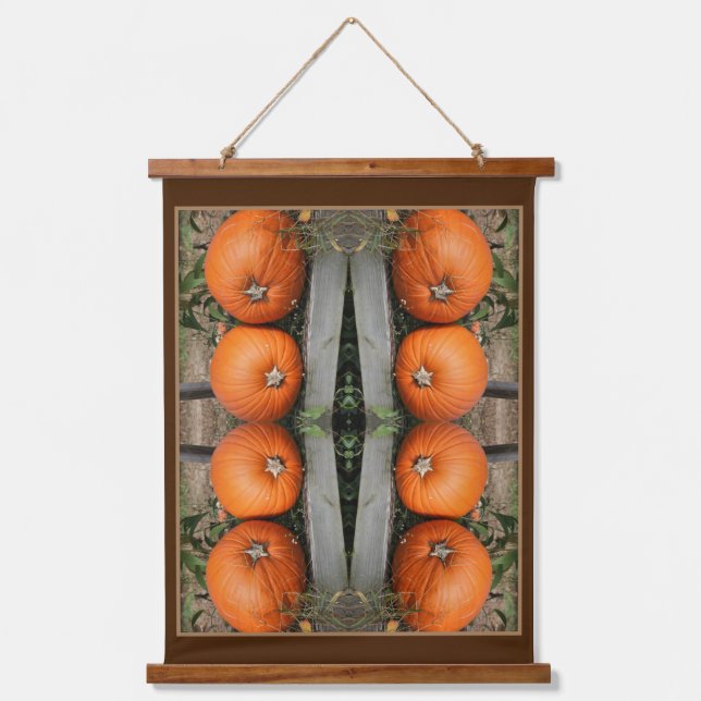 Fall Pumpkin Pair Abstrakt Wandteppich Mit Holzrahmen (Vorderseite)