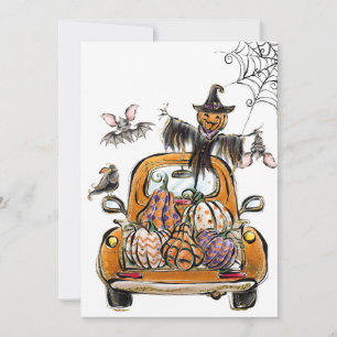 Fall Pumpkin Patch Truck mit Fledermausvogel Einladung