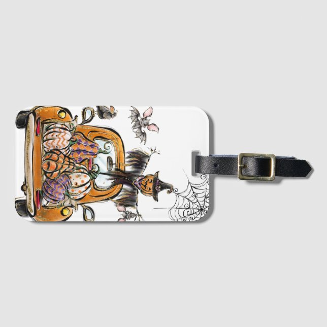 Fall Pumpkin Patch Truck mit Fledermausvogel Gepäckanhänger (Vorderseite (Horizontal))