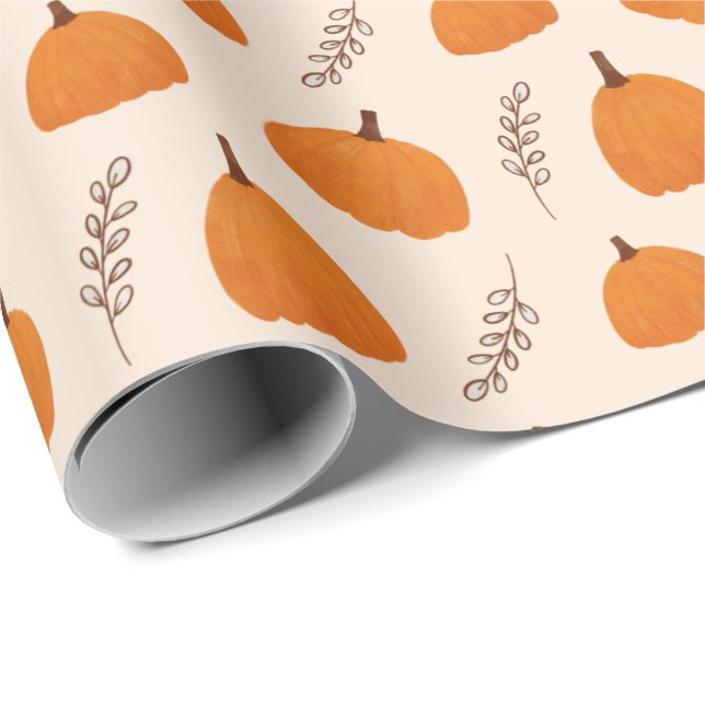 Fall Pumpkin Pattern Orange Geschenkpapier (Rolleneckpunkt)
