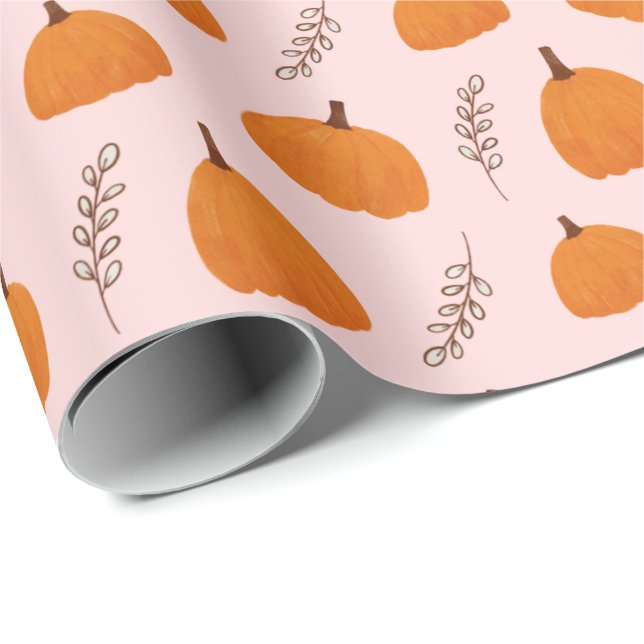 Fall Pumpkin Pattern Pink Geschenkpapier (Rolleneckpunkt)