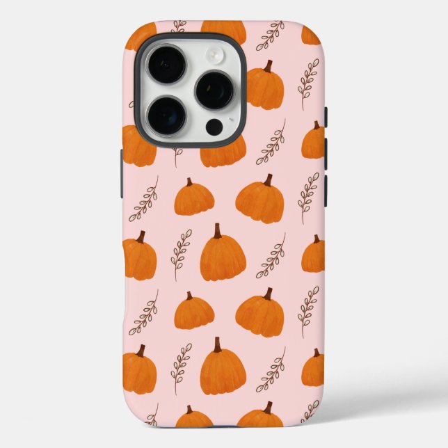 Fall Pumpkin Pattern Pink iPhone 16 Pro Hülle (Rückseite)