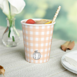 Fall Pumpkin Peach Gingham Bunny Paper Cup Pappbecher