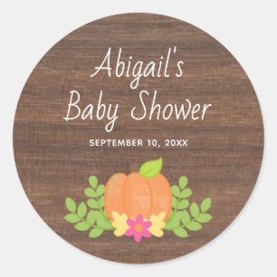 Fall Pumpkin Pink Blume Rustikale Babydusche Runder Aufkleber