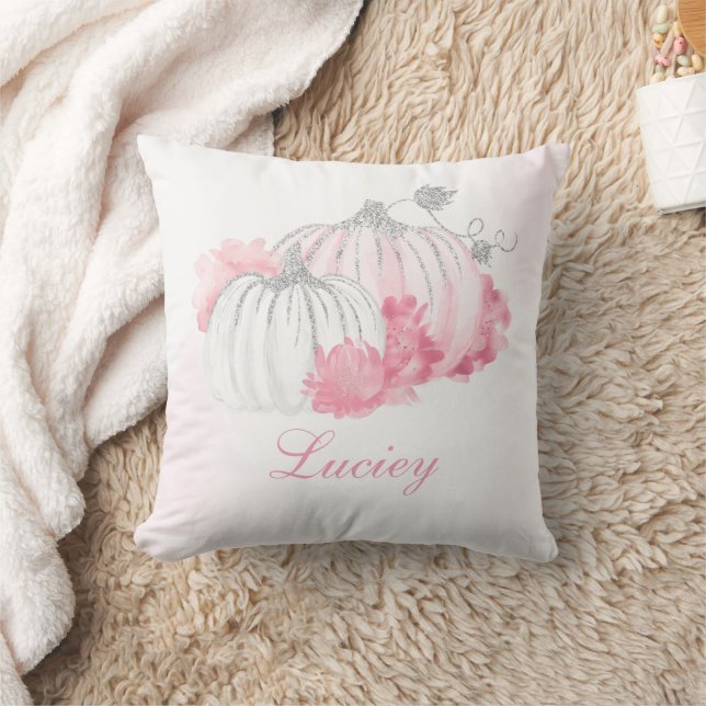 Fall Pumpkin Pink Girl Glitzer Wasserfarbe Kissen (Decke)