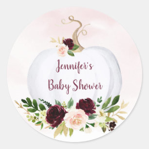 Fall Pumpkin Pink Gold Burgundy Baby Dusche Runder Aufkleber