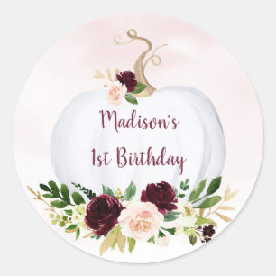 Fall Pumpkin Pink Gold Burgundy Geburtstag Runder Aufkleber