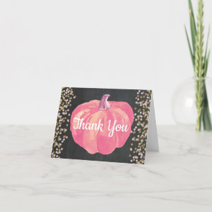 Fall Pumpkin Pink Gold Glitzer Chalkboard Dankeskarte