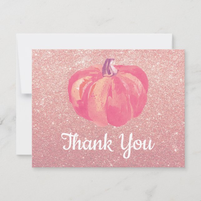 Fall Pumpkin Pink Rose Gold Glitzer Confetti Dankeskarte (Vorderseite)