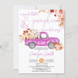 Fall Pumpkin Pink Truck Baby Shower Girl Einladung
