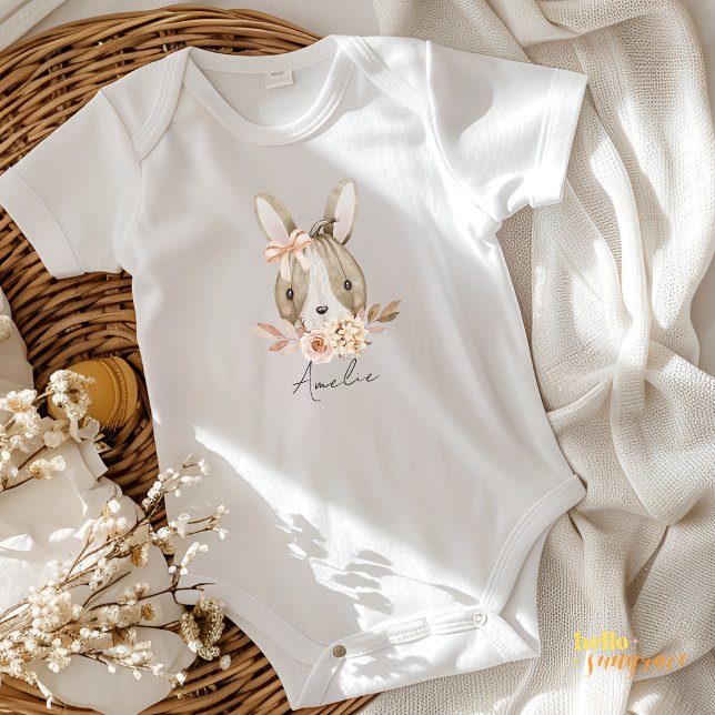 Fall Pumpkin Rabbit Floral Baby Bodysuit Baby Strampler (Pumpkin Rabbit Boho Baby Bodysuit)