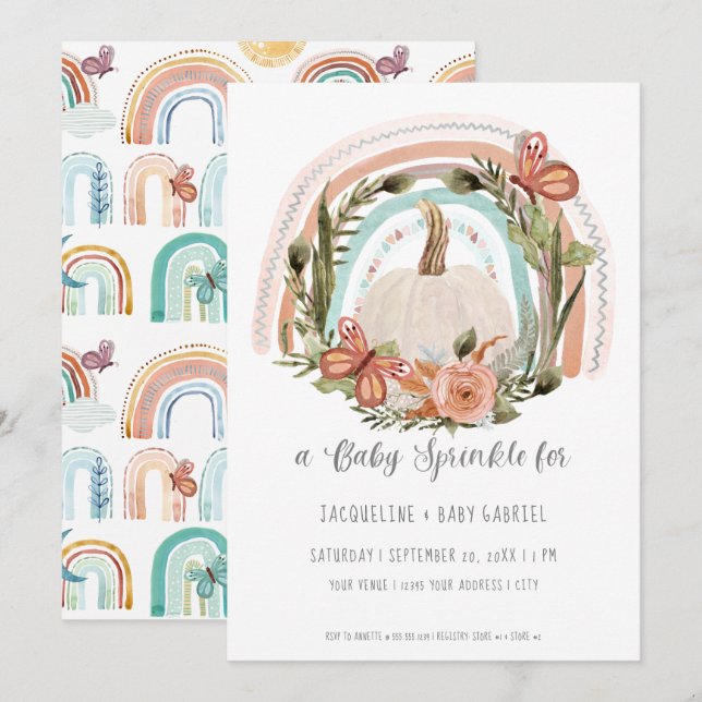 Fall Pumpkin Rainbow Mustard Blue Blush Blues Art Einladung (Vorne/Hinten)