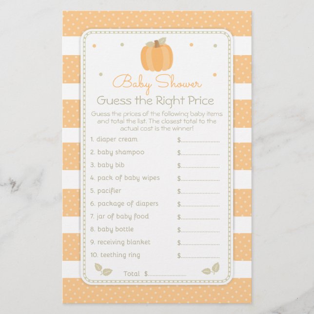 Fall Pumpkin rät das Price Baby Shower Game Flyer (Vorne)