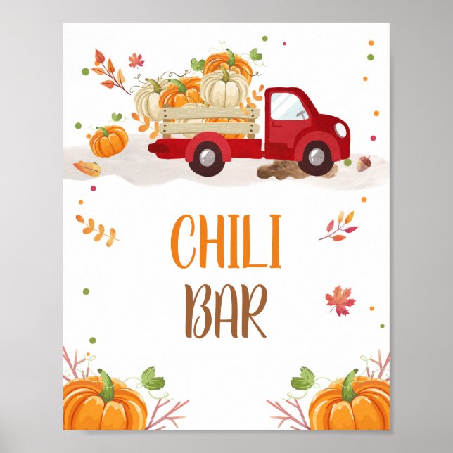 Fall Pumpkin Red Truck Chili Bar Tafelzeichen Poster (Vorne)