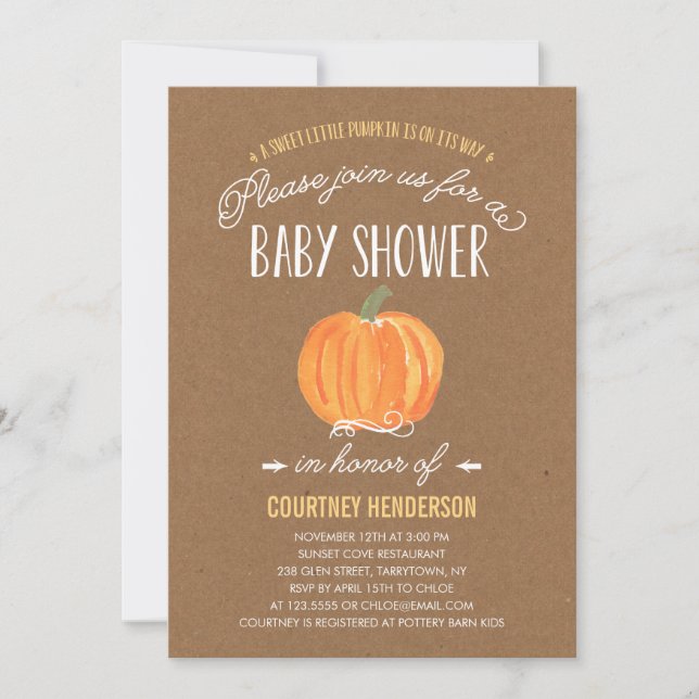 Fall Pumpkin Rustic | Einladung der Babydusche (Vorderseite)
