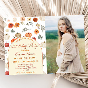 Fall Pumpkin Rustic Geburtstagsparty Foto Einladung