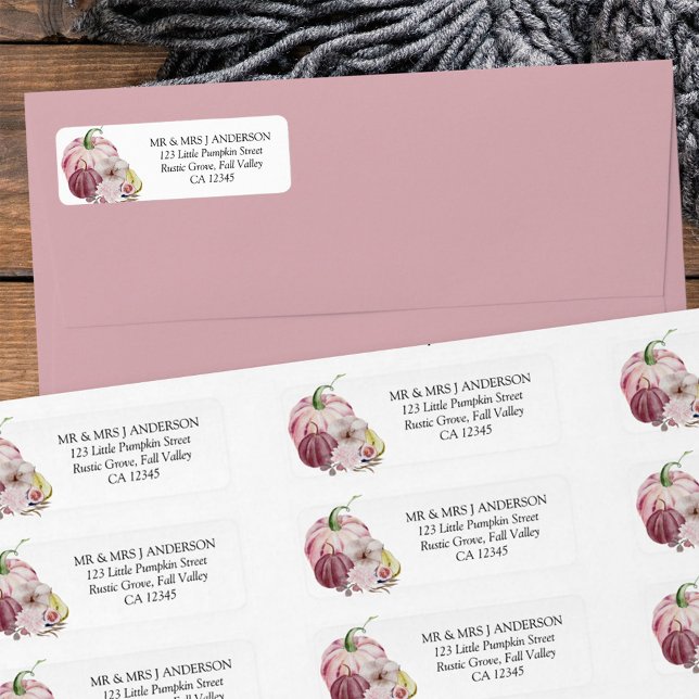 Fall Pumpkin Rustikale Pink Wasserfarbe Rücksendea (Fall address labels from my Little Pumpkin collection)