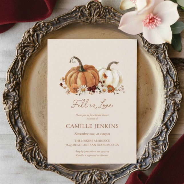 Fall Pumpkin Rustikales Brautparty Einladung (Fall Pumpkin Floral Bridal shower invitation)
