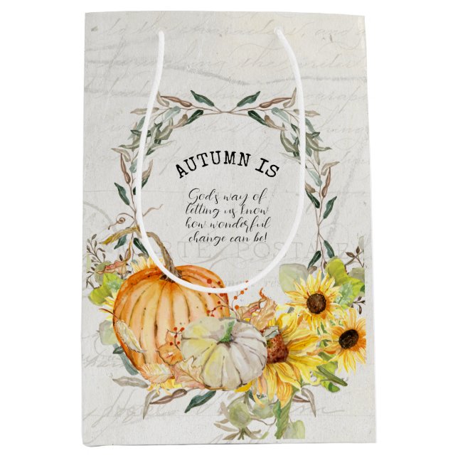 Fall Pumpkin Sonnenblume Wasserfarbe Blumendekoupa Mittlere Geschenktüte (Vorderseite)