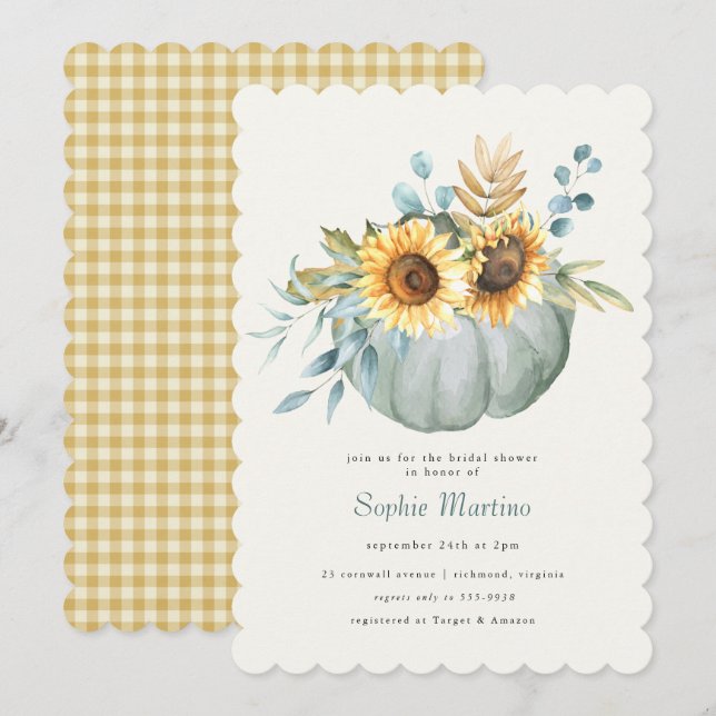 Fall Pumpkin Sonnenblumen Land Brautparty Invit Einladung (Vorne/Hinten)