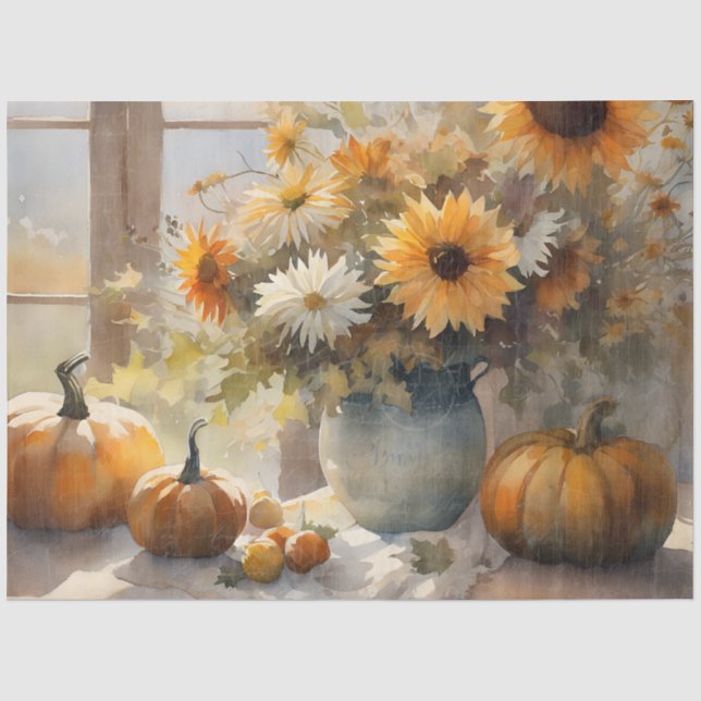 Fall Pumpkin Sonnenblumen Stillleben Entdeckung Seidenpapier (Vorderseite)