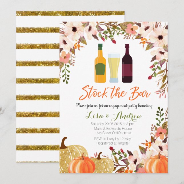 Fall Pumpkin Stock die Bar-Einladung Einladung (Vorne/Hinten)