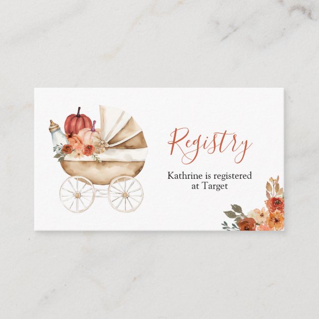 Fall Pumpkin Stroller Floral Baby Shower Registry Begleitkarte (Vorderseite)