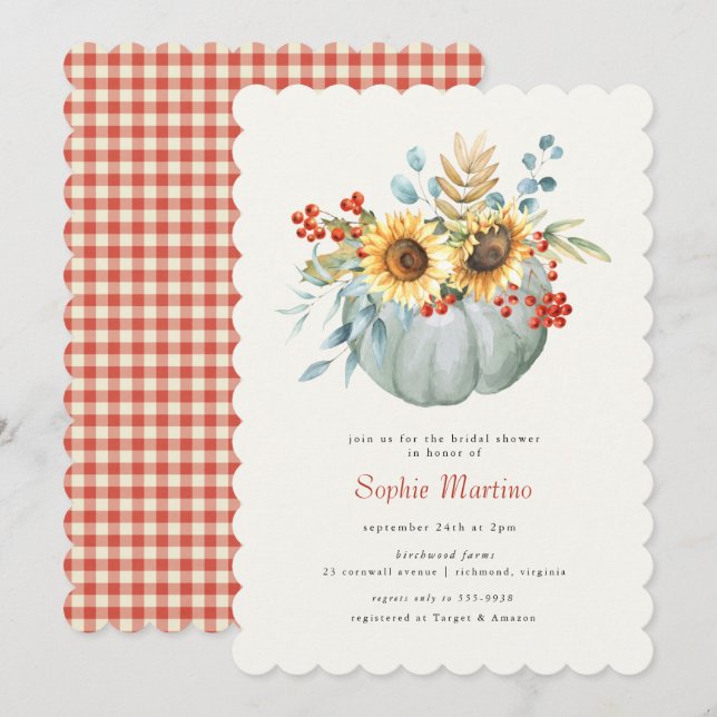 Fall Pumpkin Sunflower Country Brautparty Einladung (Vorne/Hinten)