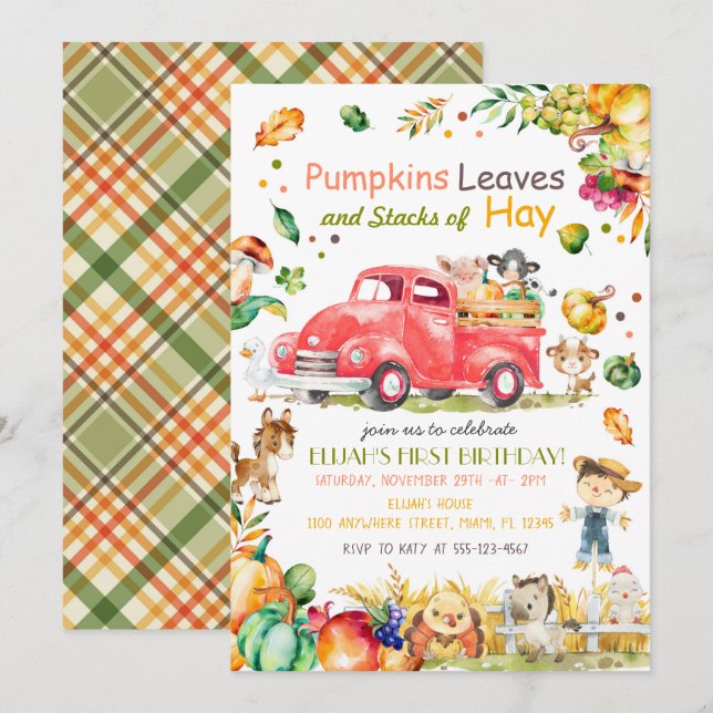 Fall Pumpkin Truck Geburtstag Einladung (Vorne/Hinten)