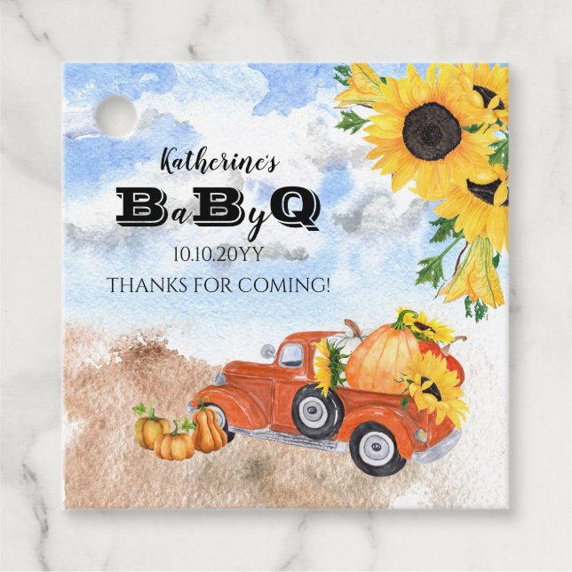 Fall Pumpkin Truck | Sonnenblumen Baby GRILLEN Dus Geschenkanhänger (Vorderseite)