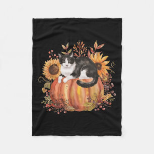 Fall Pumpkin Tuxedo Cat Sonnenblume Erntedank Sok Fleecedecke