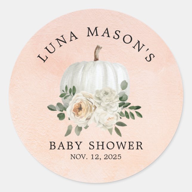 Fall Pumpkin und Blume Kinderdusche Einladung Runder Aufkleber (Vorderseite)