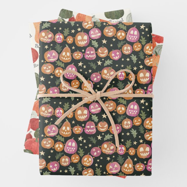 Fall Pumpkin und Jack-o'-Laterne Set von drei Geschenkpapier Set (Beispiel)