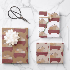 Fall Pumpkin Wagon Brown Boho Geschenkpapier Set