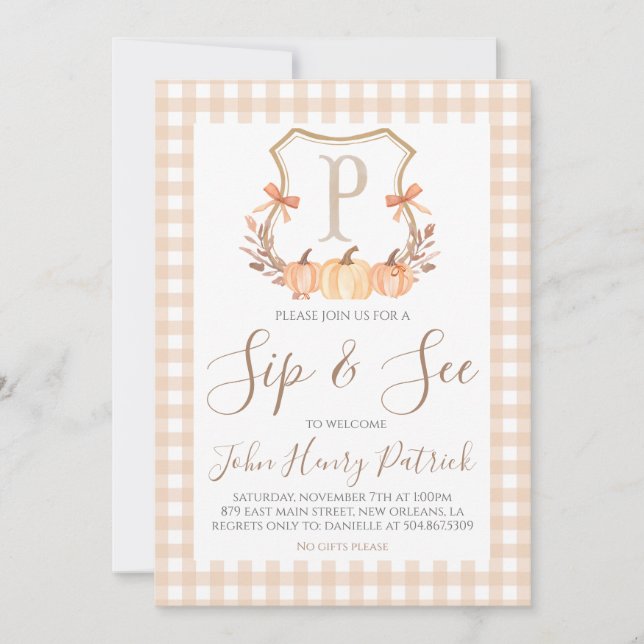 Fall Pumpkin Wappen Sip & See Einladung (Vorderseite)