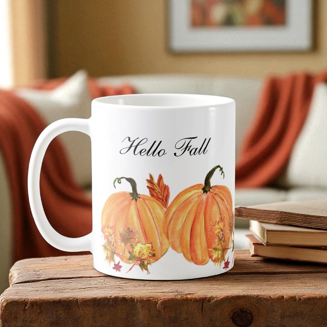 Fall Pumpkin Wasserfarben Herbstleaves Kaffeetasse (Von Creator hochgeladen)