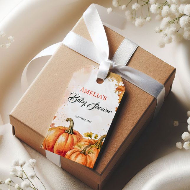 Fall Pumpkin Watercolor Kinderdusche Geschenkanhänger (Von Creator hochgeladen)