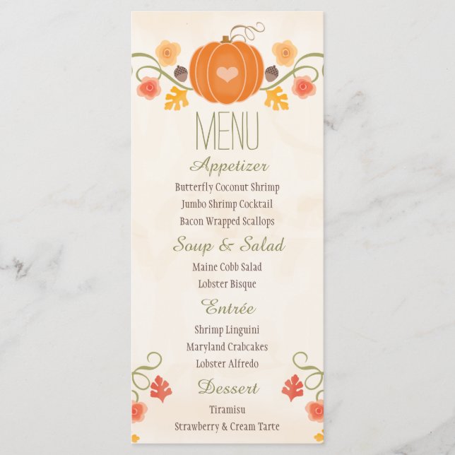 Fall Pumpkin Wedding Menu Menükarte (Vorderseite)