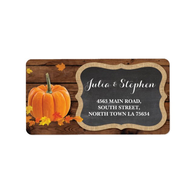 Fall Pumpkin Wedding Return Address Label Chalk Adressaufkleber (Vorne)