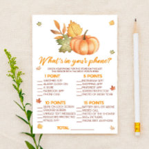 Fall Pumpkin What's In Your Phone Baby Shower Game