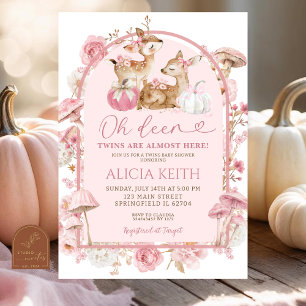 Fall Pumpkin White and Pink Twins Baby Dusche Einladung