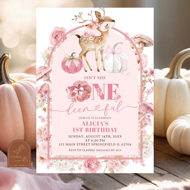 Fall Pumpkin White und Pink Ein deprimierter Gebur Einladung (Von Creator hochgeladen)