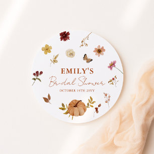 Fall Pumpkin Wildblume Brautparty Runder Aufkleber