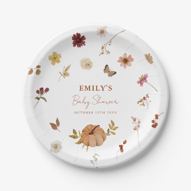 Fall Pumpkin Wildflower Baby Shower Pappteller (Vorderseite)