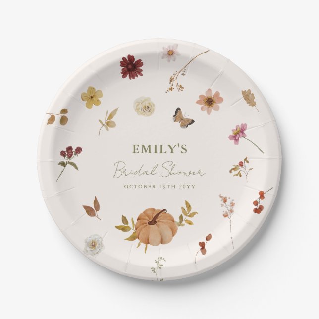 Fall Pumpkin Wildflower Bridal Shower Pappteller (Vorderseite)