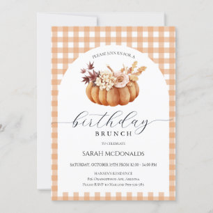 Fall Pumpkin Woman Birthday Brunch Kariert Einladung