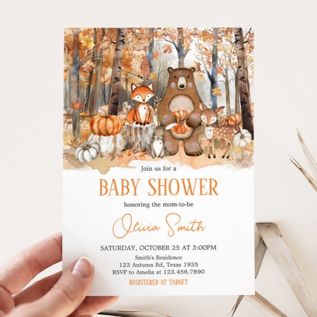 Fall Pumpkin Woodland Animals Baby Dusche Einladung (Fall Autumn Pumpkin Woodland Animals Baby Shower Invitation)