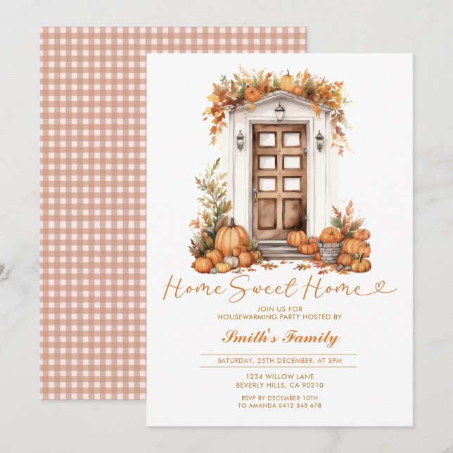 Fall Pumpkin Zuhause Sweet Zuhause Herbst Party Einladung (Vorne/Hinten)